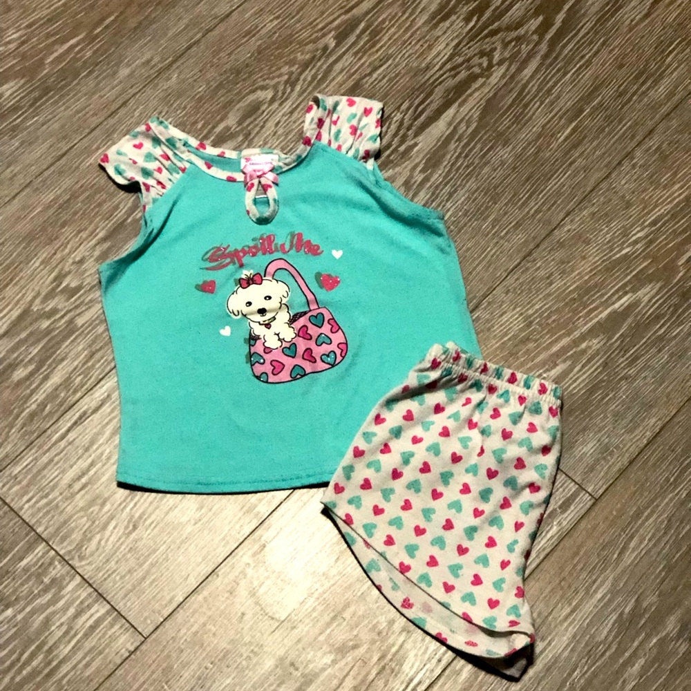Girls Cute Teal and Pink Pajama Set